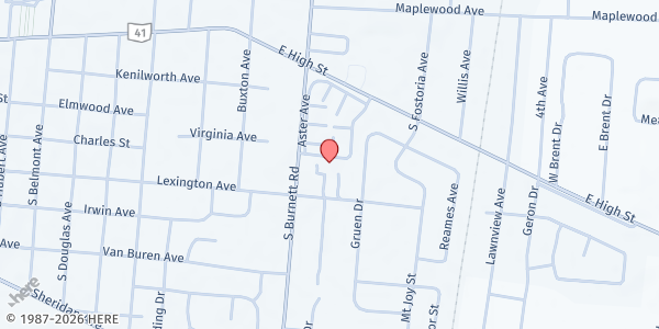 Map showing McKinley Hall Mens at 2624 Lexington Ave, Springfield, OH