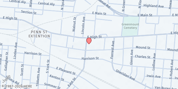 Map showing NAMI GMC at 222 East St, Springfield, OH
