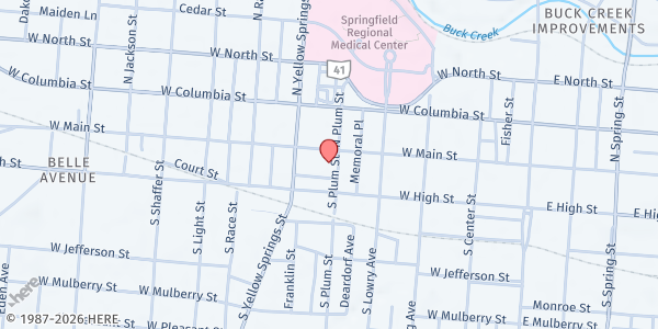 Map showing Salvation Army Food Pantry at 15 S. Plum St, Springfield, OH