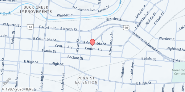 Map showing Second Harvest Food Bank Community Garden at 701 East Columbia Street, Springfield, OH