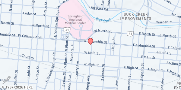 Map showing St. John's Lutheran at 27 N Wittenberg Ave, Springfield, OH