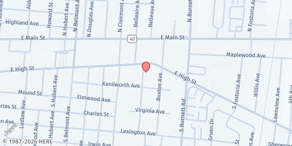 Map showing St. Vincent de Paul at 228 Raffensperger Ave, Springfield, OH