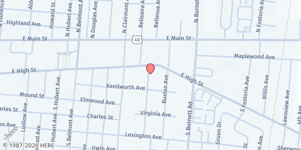 Map showing St. Vincent de Paul Springfield at 228 Raffensperger Ave, Springfield, OH