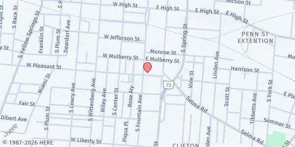 Map showing Victory Faith Center at 424 S Fountain Ave, Springfield, OH