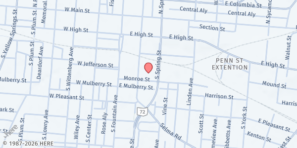 Map showing YMCA Springfield at 300 South Limestone Street, Springfield, OH