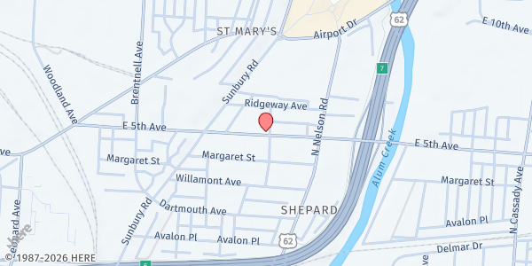 Map showing Total Life Ministries Food Pantry at 2260 East 5th Avenue, St. Mary's, OH