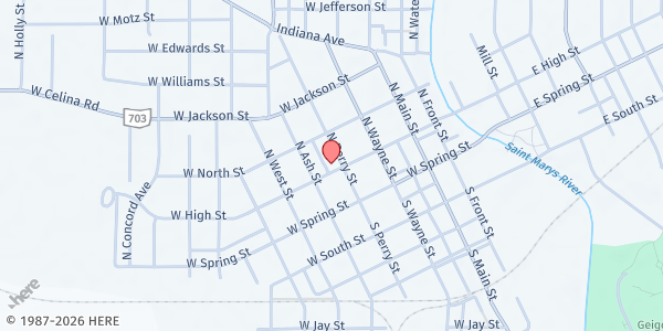 Map showing St. Paul's UCC at 201 N Perry St, St Marys, OH