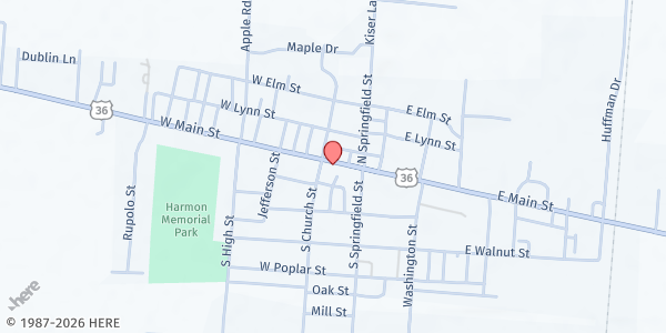 Map showing Community Food Pantry St. Paris Federation Of Churches at 135 W Main St, St Paris, OH