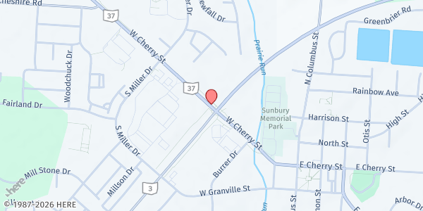 Map showing Food Pantry - Sunbury at 36/37 W Cherry St, Sunbury, OH