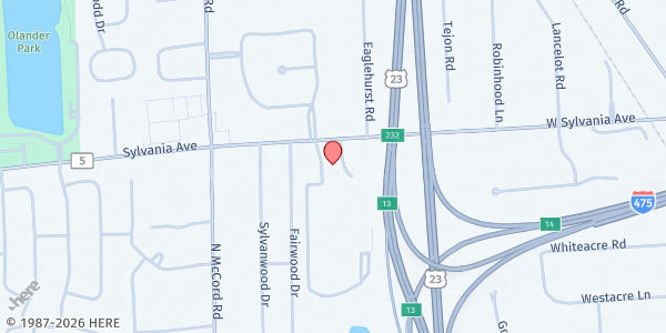 Map showing Jewish Family Service Food Bank - Food Distribution Center at 6465 West Sylvania Avenue, Sylvania, OH