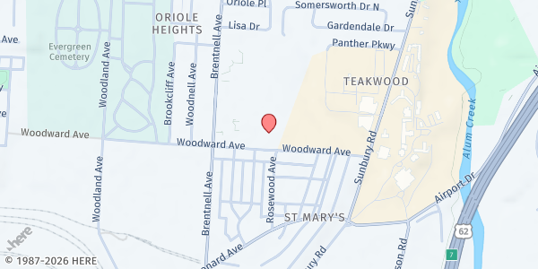 Map showing Tabernacle Baptist Church Pantry at 2188 Woodward Avenue, Teakwood, OH