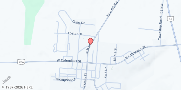 Map showing Thornville Food Pantry at North Main Street, Thornville, OH