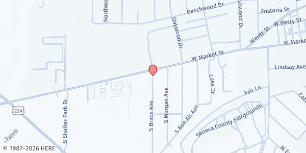 Map showing Bible Baptist Church at 130 Brace Avenue, Tiffin, OH