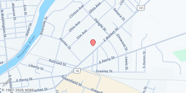 Map showing Fish of Tiffin Food Pantry at 455 E. Market St, Tiffin, OH