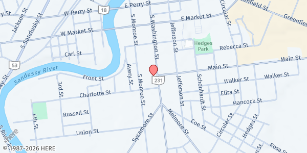 Map showing Little Faith Ministries Food Pantry at 230 S. Washington St., Tiffin, OH