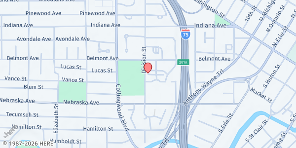 Map showing Central Residents Council - Food Distribution Center at 642 Division St, Toledo, OH