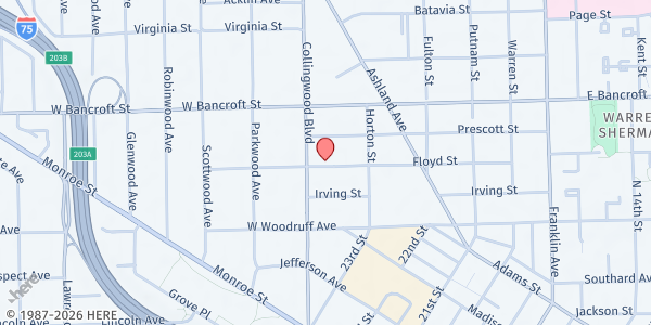 Map showing Equality Toledo Community Pantry at 440 Floyd Street, Toledo, OH