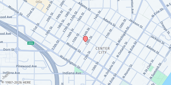 Map showing EQUALITY TOLEDO COMMUNITY PANTRY at 1301 Jefferson Ave, Toledo, OH