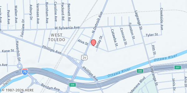 Map showing F.O.P. 40 Charities Food Pantry at 255 Gradolph Street, Toledo, OH