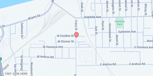 Map showing God's Instruments Outreach & Food Pantry at 1705 Tracy St., TOLEDO, OH