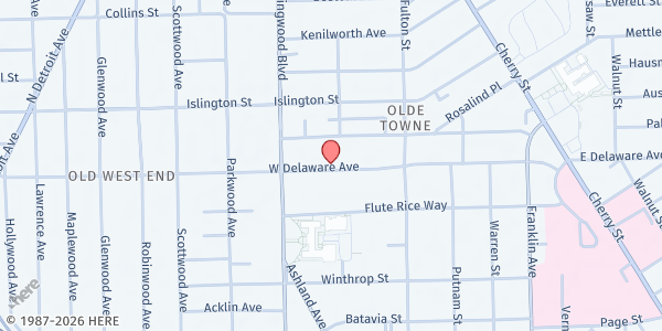 Map showing Grace Community Center at 406 W. Delaware Avenue, Toledo, OH
