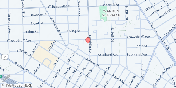 Map showing Grand Lodge Food Pantry at 1947 Franklin Ave., Toledo, OH