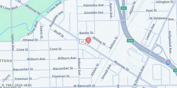 Map showing Greater Grace Christian Church at 3342 Monroe St., TOLEDO, OH