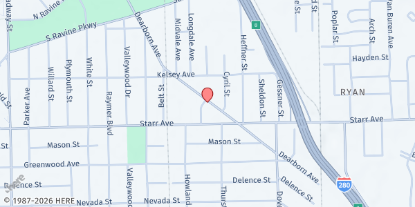 Map showing Holiness Temple Church Of God In Christ at 602 Dearborn Ave., TOLEDO, OH