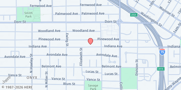 Map showing Indiana Avenue Missionary Baptist Church at 640 Indiana Avenue, Toledo, OH