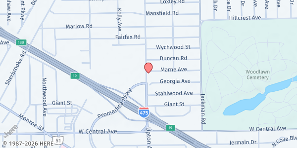 Map showing New Life House Of Faith at 3274 Upton Ave., Toledo, OH