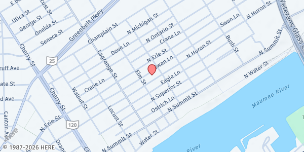 Map showing Salem Lutheran Church at 1127 North Huron Street, Toledo, OH