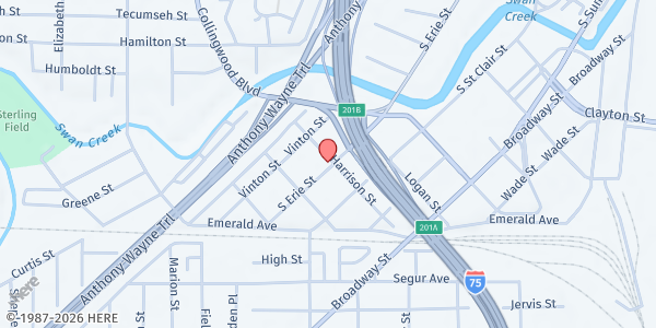 Map showing St. John's Lutheran - Cindys Corner Food Pantry at 708 S. Erie St., TOLEDO, OH