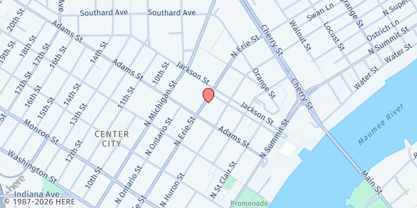 Map showing St. Paul's Lutheran at 428 N. Erie St., Toledo, OH