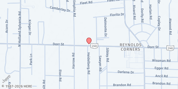 Map showing St. Vincent De Paul-Little Flower at 5522 Dorr St, Toledo, OH