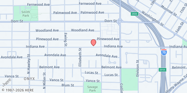 Map showing The Indiana Ave. M.B. Church at 640 Indiana Ave., Toledo, OH