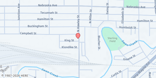 Map showing The Pentecostal Church Of God at 143 N. Hawley Street, Toledo, OH