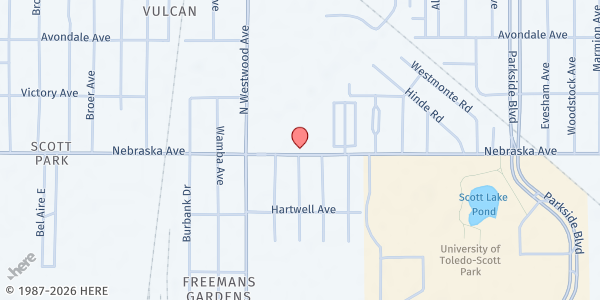 Map showing The Refreshing Place at 2500 Nebraska Avenue, Toledo, OH