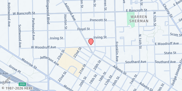 Map showing Thomas M. Wernert Center at 208 W. Woodruff Ave., Toledo, OH