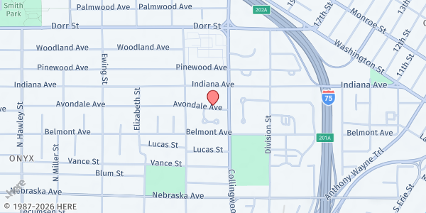 Map showing Warren A.M.E Church at 915 Collingwood Blvd., Toledo, OH