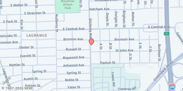Map showing Wesley United Methodist Church (Feed Your Neighbor) at 2934 Stickney Ave, Toledo, OH