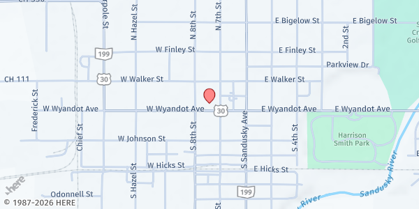 Map showing Open Door Community Meal at 212 W. Wyandot Ave., Upper Sandusky, OH