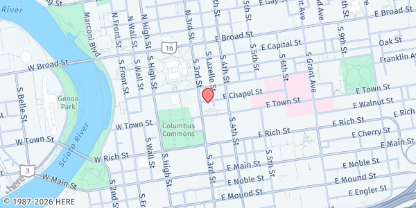Map showing Central Presbyterian Church at 132 South 3rd Street, Uptown District, OH