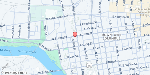 Map showing Haveli Bistro at 185 North High Street, Uptown District, OH