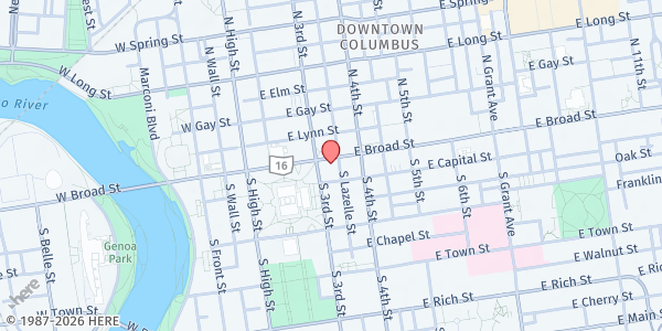 Map showing St John's United Church of Christ - Uptown District at 125 East Broad Street, Uptown District, OH
