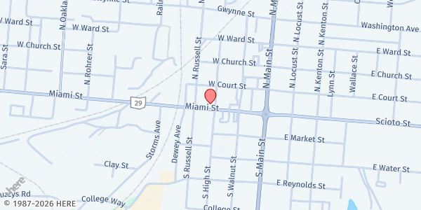 Map showing Caring Kitchen at 300 Miami St, Urbana, OH