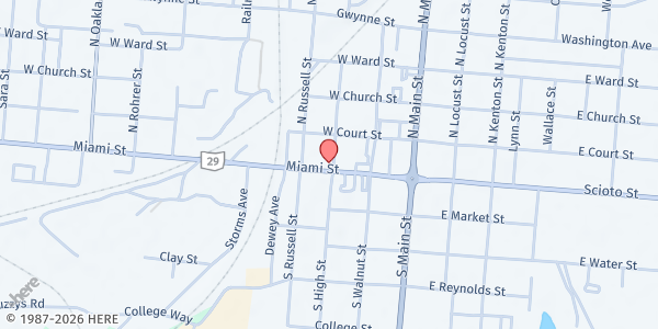 Map showing Caring Kitchen at 300 Miami St, Urbana, OH