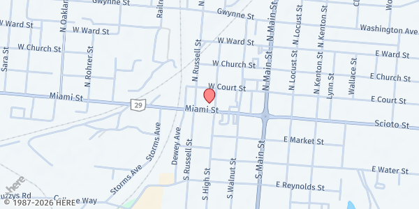 Map showing Caring Kitchen at 300 Miami St, Urbana, OH