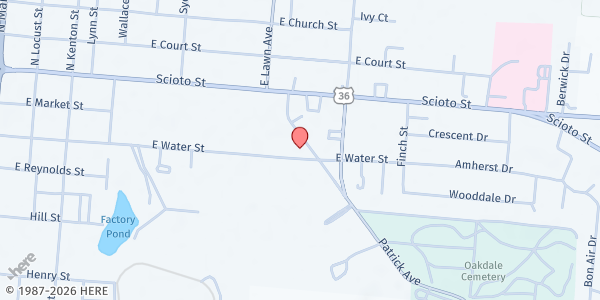 Map showing Champaign Co. Senior Center Pantry at 150 Patrick Ave, Urbana, OH