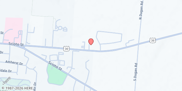 Map showing Free Will Baptist Church at 1658 E US Hwy 36, Urbana, OH