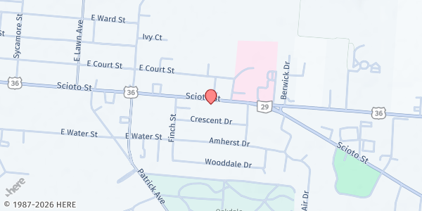 Map showing Recovery Zone - Urbana at 827 Scioto St, Urbana, OH